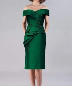 Gia Franco - 12112 Fold-Accented Peplum Sheath Dress
