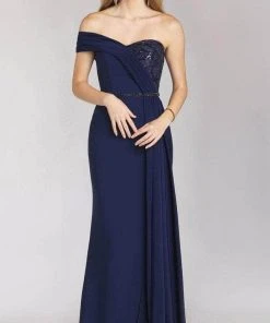 Gia Franco 12216 - Pleated Off Shoulder Evening Gown