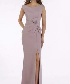 Gia Franco - 12921 Embellished Bateau Trumpet Dress With Slit