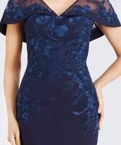 Gia Franco - 12955 Floral Embroidered Cape Sleeve Mermaid Gown