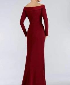 Gia Franco - 12957 Long Sleeve Ruffle Trimmed High Slit Gown