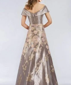 Gia Franco - 12959 Floral Metallic Off-Shoulder Gown