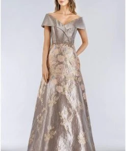 Gia Franco - 12959 Floral Metallic Off-Shoulder Gown