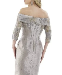 Gia Franco - 12974 Quarter Sleeve Metallic Floral Off Shoulder Dress