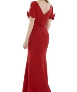 Gia Franco - 12989 Split Bow Short Sleeve High Slit Dress