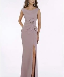 Gia Franco - Embellished Bateau Trumpet Gown With Slit 12921 - 1 Pc Mauve In Size 8 Available