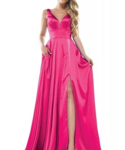 Colors Dress Glow Dress - G904 Deep V-Neck Satin A-Line Gown