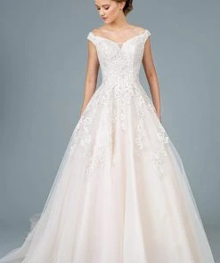 GLS By Gloria - GL1800 Embroidered Off-Shoulder A-line Gown