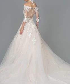 GLS By Gloria - GL1803 Embroidered Off-Shoulder A-line Gown