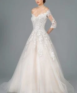 GLS By Gloria - GL1803 Embroidered Off-Shoulder A-line Gown