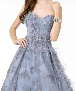 GLS By Gloria - GL1834 Feather Embellished Strapless Ballgown