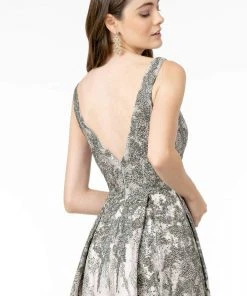 GLS By Gloria - GL1835 Embellished Deep V-Neck Pleated A-Line Dress 9 GLS By Gloria - GL1835 Embellished Deep V-Neck Pleated A-Line Dress