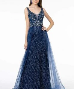 GLS By Gloria - GL1840 Jeweled Bodice Glitter Overskirt Gown