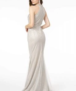 GLS By Gloria - GL1841 Embellished Halter Neck Trumpet Dress