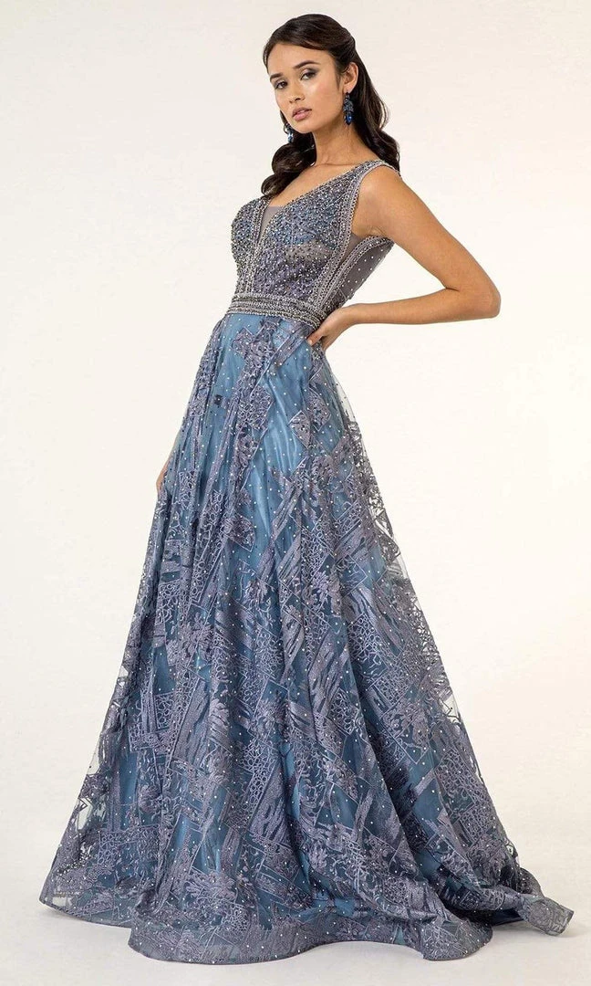 GLS By Gloria - GL1919 Beaded Metallic A-Line Dress 3 GLS By Gloria - GL1919 Beaded Metallic A-Line Dress