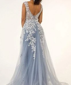 GLS By Gloria - GL1920 Beaded Embroidered Gown With Sheer Overskirt