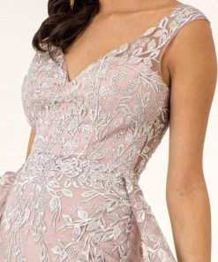 GLS By Gloria - GL1920 Beaded Embroidered Gown With Sheer Overskirt