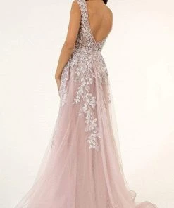 GLS By Gloria - GL1920 Beaded Embroidered Gown With Sheer Overskirt