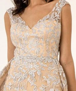 GLS By Gloria - GL1920 Beaded Embroidered Gown With Sheer Overskirt