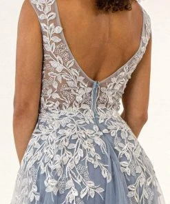 GLS By Gloria - GL1920 Beaded Embroidered Gown With Sheer Overskirt