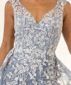 GLS By Gloria - GL1920 Beaded Embroidered Gown With Sheer Overskirt