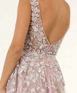 GLS By Gloria - GL1920 Beaded Embroidered Gown With Sheer Overskirt