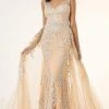 GLS By Gloria - GL1920 Beaded Embroidered Gown With Sheer Overskirt