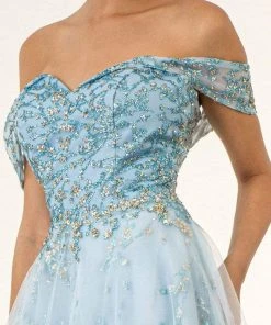 GLS By Gloria - GL1922 Off Shoulder Sweetheart Glitter Mesh Gown