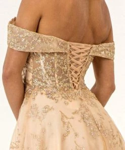 GLS By Gloria - GL1922 Off Shoulder Sweetheart Glitter Mesh Gown