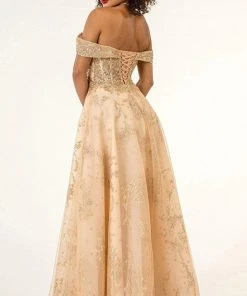 GLS By Gloria - GL1922 Off Shoulder Sweetheart Glitter Mesh Gown