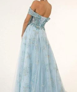 GLS By Gloria - GL1922 Off Shoulder Sweetheart Glitter Mesh Gown