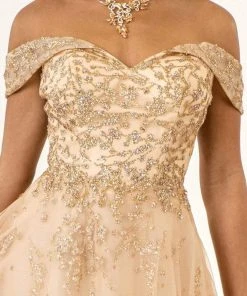 GLS By Gloria - GL1922 Off Shoulder Sweetheart Glitter Mesh Gown