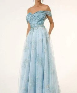 GLS By Gloria - GL1922 Off Shoulder Sweetheart Glitter Mesh Gown