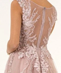 GLS By Gloria - GL1923 Cap Sleeve Embroidery Ornate Dress