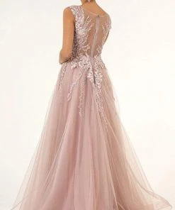 GLS By Gloria - GL1923 Cap Sleeve Embroidery Ornate Dress