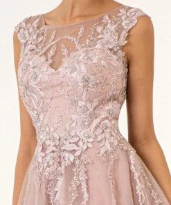 GLS By Gloria - GL1923 Cap Sleeve Embroidery Ornate Dress