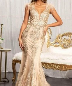 GLS By Gloria GL1983 - Feathered Glitter Mermaid Evening Dress