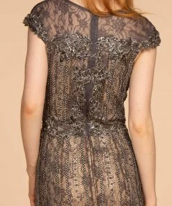 GLS By Gloria - GL2533 Jeweled Cap Sleeves Sheath Evening Gown