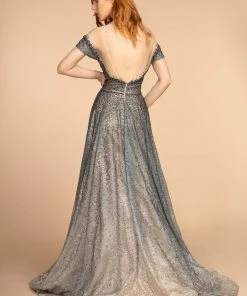 GLS By Gloria - GL2558 Two Tone Embellished Lace A-line Gown