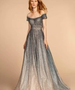 GLS By Gloria - GL2558 Two Tone Embellished Lace A-line Gown