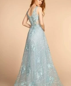 GLS By Gloria - GL2564 Floral Embroidered Illusion A-Line Gown