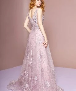 GLS By Gloria - GL2564 Floral Embroidered Illusion A-Line Gown