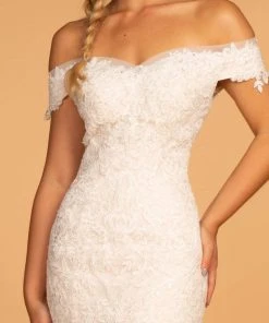 GLS By Gloria - GL2594 Lace Off-Shoulder Mermaid Dress With Train