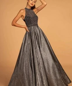 GLS By Gloria - GL2631 Glitter High Neck Evening Gown