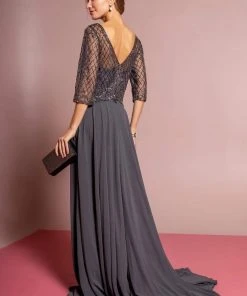 GLS By Gloria - GL2686 Sequined Illusion Bateau A-Line Dress