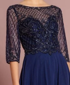 GLS By Gloria - GL2686 Sequined Illusion Bateau A-Line Dress