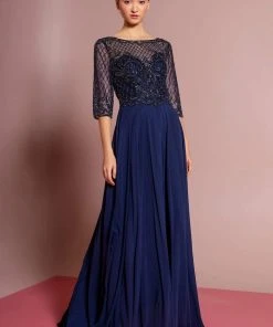 GLS By Gloria - GL2686 Sequined Illusion Bateau A-Line Dress