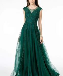 GLS By Gloria - GL2882 Beaded Embroidered Mesh A-Line Long Dress