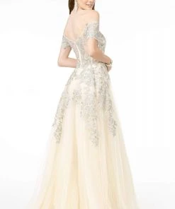 GLS By Gloria - GL2885 Floral Embroidered Mesh Long Gown