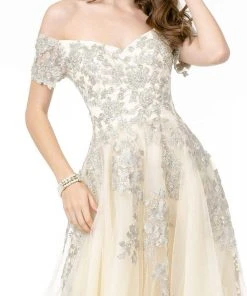 GLS By Gloria - GL2885 Floral Embroidered Mesh Long Gown